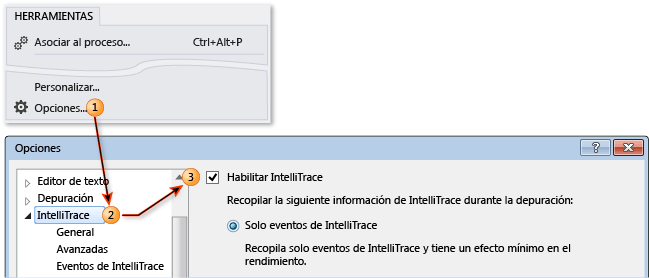 Habilitar o deshabilitar IntelliTrace en Visual Studio