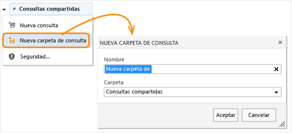 Vínculo Nueva carpeta de consulta del menú contextual de consultas