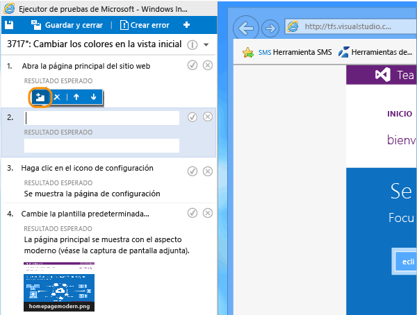 Corregir los pasos de la prueba que se ejecuta