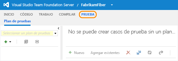 Elegir el concentrador de pruebas de Team Web Access