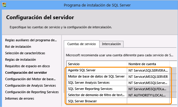 Configuración del servidor
