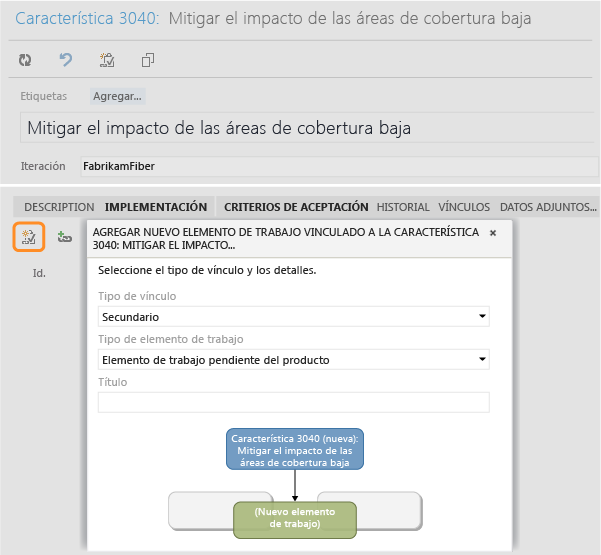 También se pueden vincular los elementos de trabajo existentes