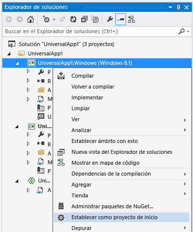 Establecer como proyecto de inicio