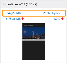 Vínculos a informe de instantánea en una vista de instantánea