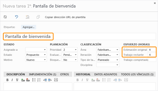 Formulario de elemento de trabajo Tarea de CMMI