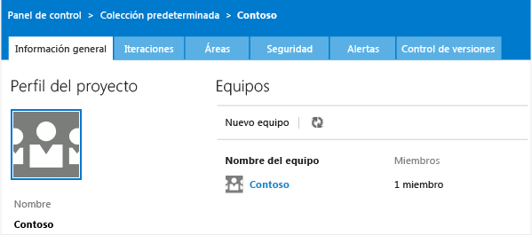 Contexto de administración para Team Web Access