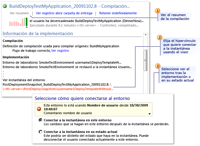 Conectar con el entorno desde los resultados de la compilación