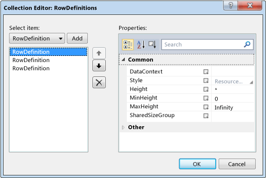 Cuadro de diálogo Editor de colecciones de WPF