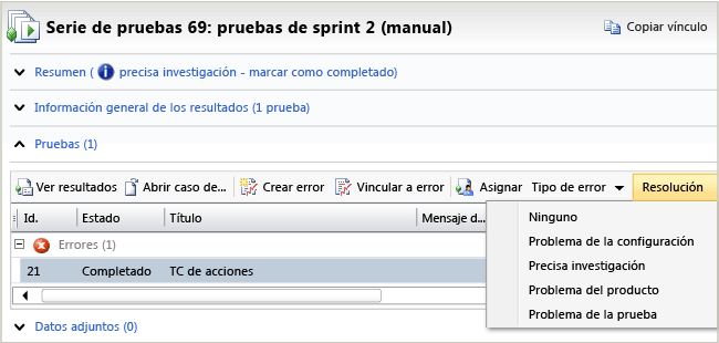 Analizar página de series de pruebas en MTM