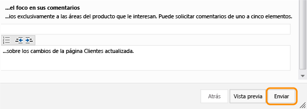 Botón Enviar del formulario Solicitar comentarios