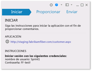 Página Iniciar de Microsoft Feedback Client