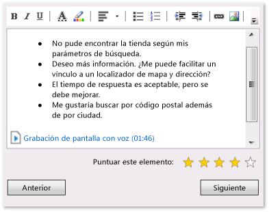 Estrellas de puntuación en la página Proporcionar