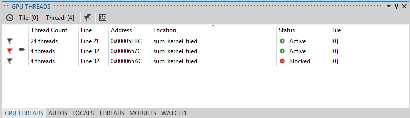 Ventana Subprocesos de GPU con subprocesos marcados