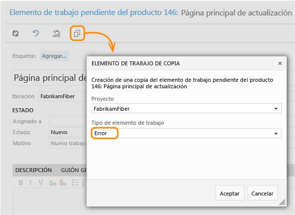 Cuadro de diálogo Copiar elemento de trabajo