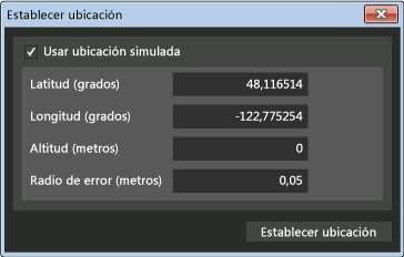 Cuadro de diálogo Establecer ubicación del simulador