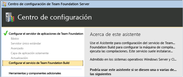 Seleccionar el asistente para instalación de TFS Build