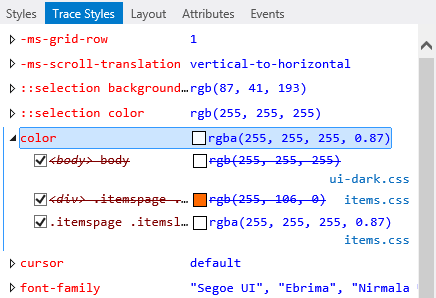 Trace Styles tab in DOM Explorer