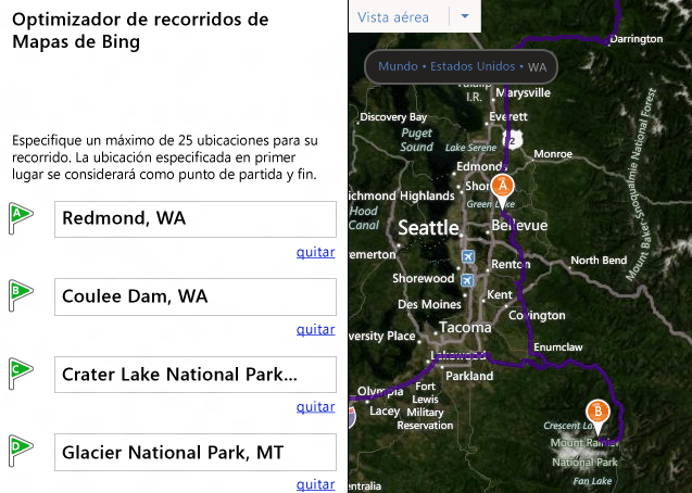 Optimizador de recorridos de Mapas de Bing