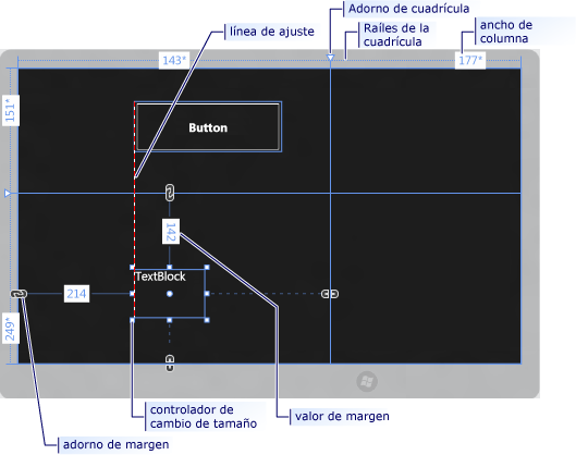 Vista de diseño del diseñador XAML