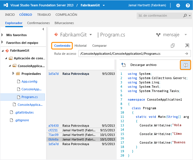 Annotated changes to a file on web portal