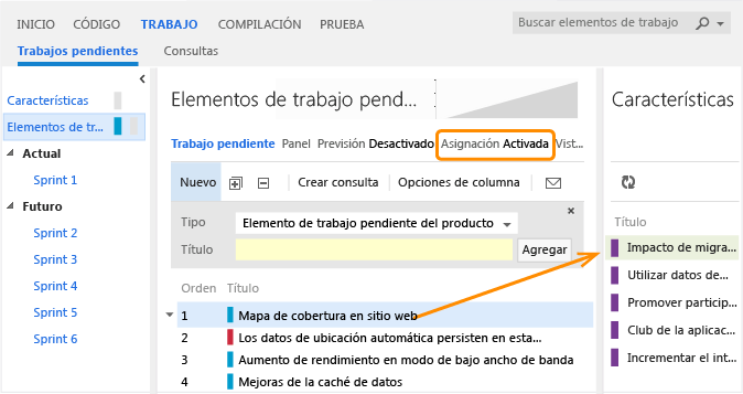 Asignar PBI a una característica