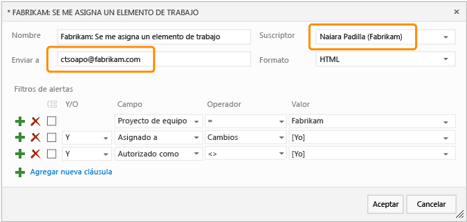 Crear una alerta para otro miembro del equipo