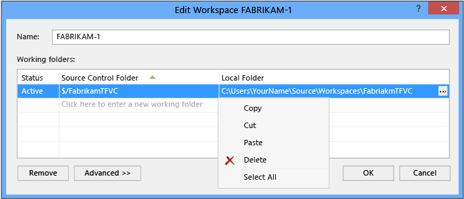 Cuadro de diálogo Editar el área de trabajo