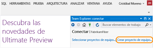 Vínculo Nuevo en la página Conectar (Team Explorer)