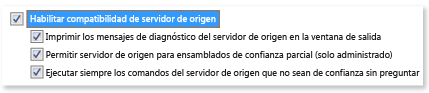 Habilitar opciones de servidor de origen