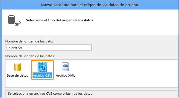 Especificar un nombre y elegir el archivo CSV