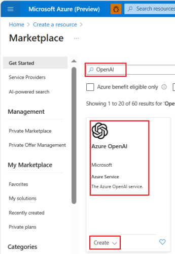 Captura de pantalla que muestra Azure OpenAI en Azure Portal.