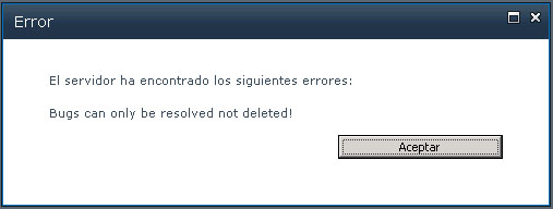 Mensaje de error al intentar eliminar