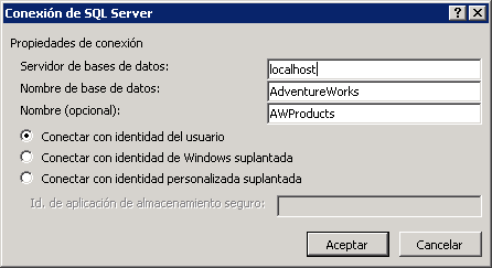 Cuadro de diálogo Conexión de SQL Server