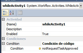 Configurar propiedad de la condición de código para whileActivity
