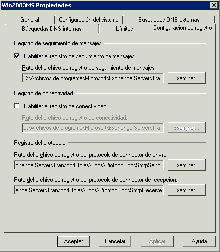 Captura de pantalla de la pestaña Configuración de registro en SP1