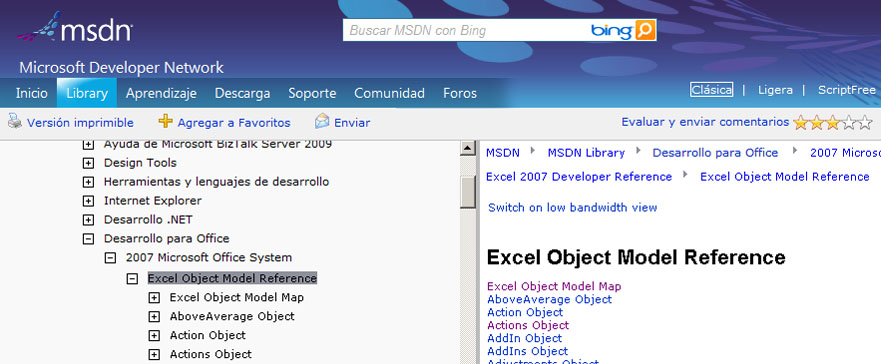 Referencia del modelo de objetos de Excel en MSDN