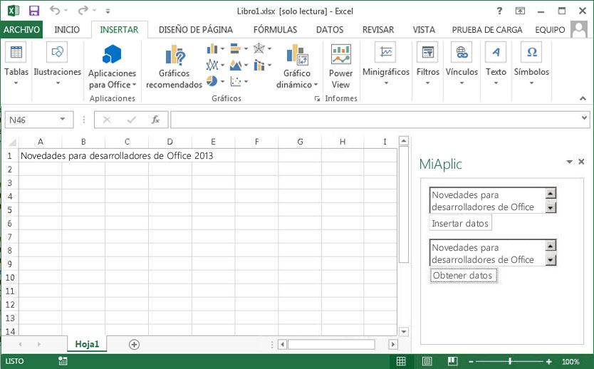 Aplicación de panel de tareas para Excel