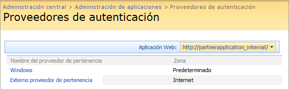 Aplicación web configurada con dos zonas