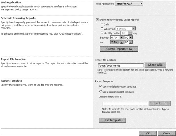 Configuración de información de archivo de informe