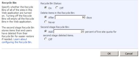 Papelera de reciclaje: configuración global y de segundo estado