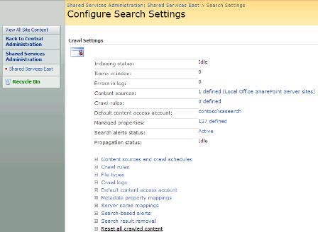 Página Configurar opciones de búsqueda