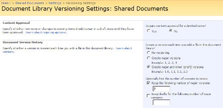 Configuración de control de versiones de la biblioteca de documentos