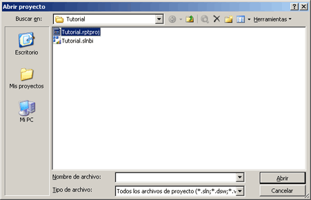 Cuadro de diálogo Abrir proyecto