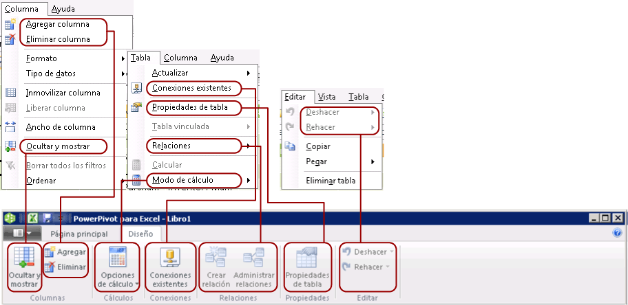 Asignar la ficha Diseño de la cinta de opciones a los menús de Windows XP