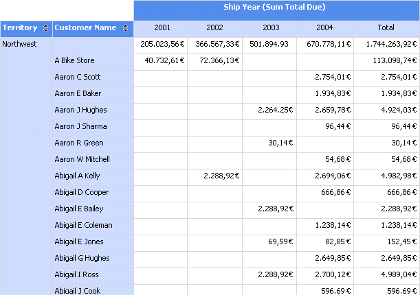 Informe de matriz con datos