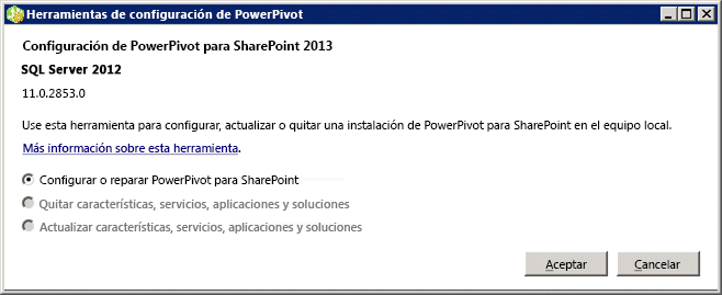 Herramienta de configuración de PowerPivot para SharePoint 2013