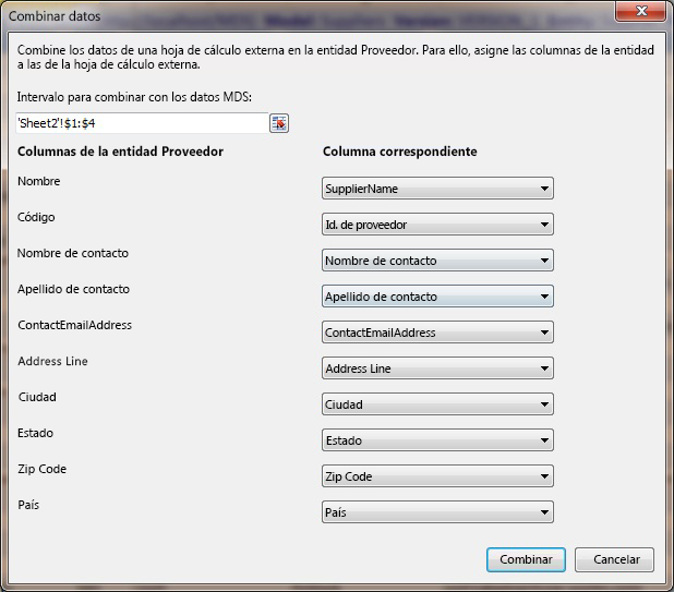 Excel - Cuadro de diálogo Combinar datos cumplimentado con datos