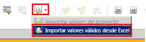 Importar valores válidos del menú Excel