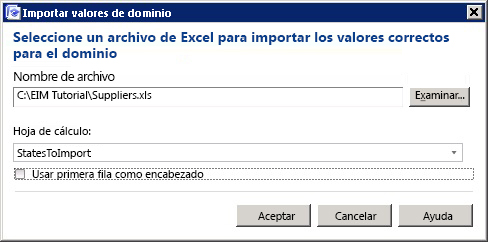 Cuadro de diálogo Importar valores de dominio