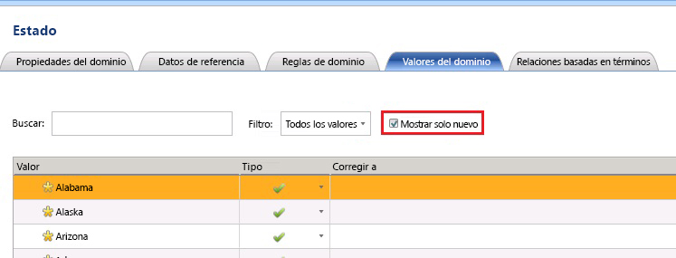 Mostrar solamente nueva casilla en valores de dominio